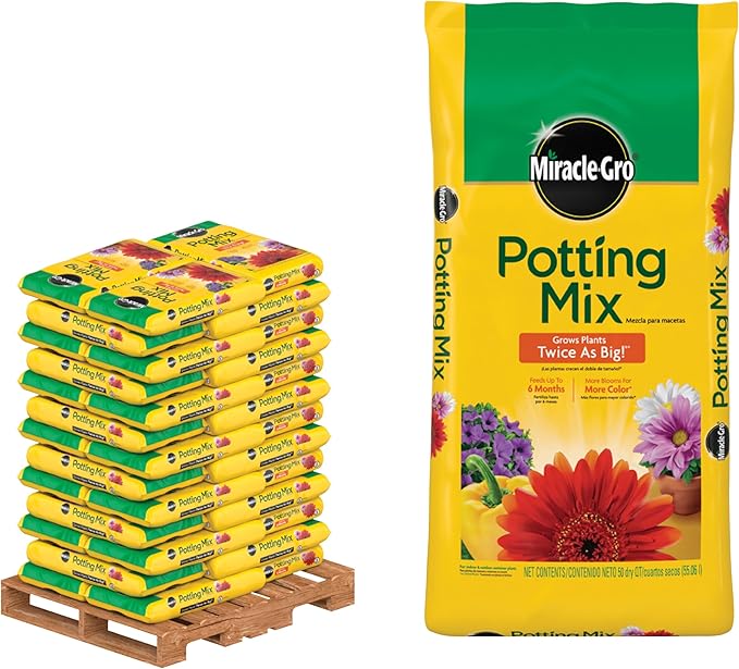 Miracle-Gro Potting Mix - Potting Soil for Vegetables, Flowers, Annuals, Perennials, Shrubs and Other Container Potted Plants, Feeds up to 6 Months, 50 qt. (39-Bag Pallet)