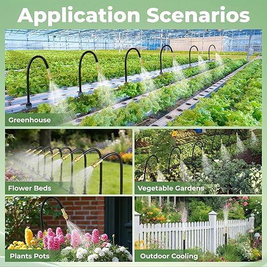 Drip Irrigation System for Watering Garden: 31FT Automatic Atomizing Kits with Parts Include Fittings 1/2" 1/4" Tubing Hose Quick Connect 10 PCS Adjustable Sprinklers for Outdoor Lawn Yard Greenhouse