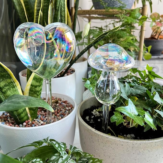 Kingbuy Iridescent Mushroom Self-Watering Globes for Plants - 4 Pack Automatic Plant Waterer Indoor/Outdoor, Plant Watering Devices with Continuous Moisture Supply, No Electricity Needed
