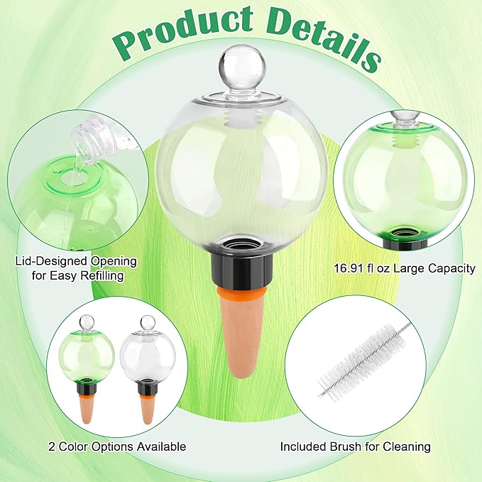 4+1 Pack Plastic Rainbow Plant Watering Globes, 16.91 oz Self Watering Planter Insert Top Fill Self-Watering Bulbs for Indoor Plants, with 1 Cleaning Brush