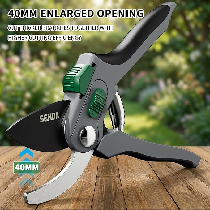 8" Bypass Pruning Shears, SK5 Steel Pruning Shears for Gardening, Garden Clippers with 2-Position Adjustable Jaw for Thick Branches, Landscaping