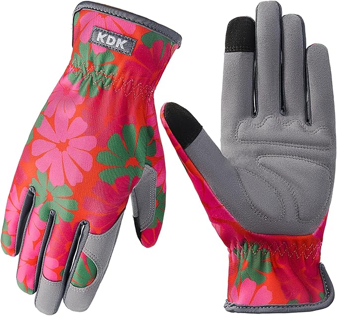 KDK Gardening Gloves for Women, Flexible Breathable Garden Gloves, Leather Working Gloves for Weeding, Digging and Pruning (S-Daisy)