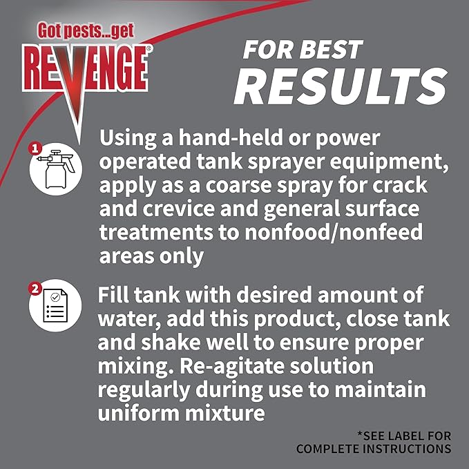 Revenge Home Pest Control, 18 oz Concentrate, Long Lasting Protection Kills 500+ Listed Insects, for Indoors and Outdoors