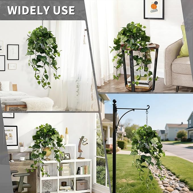 LOYWREE 32 Inch Fake Plants Artificial Plants Indoor Artificial Scindapsus Aureus Realistic Hanging Plants Potted Aesthetic Fake Pothos for Home Office Shelves Bedroom Bathroom Decor（White Pot）