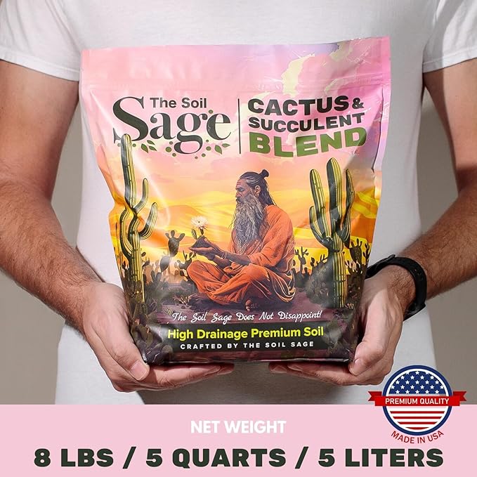 The Soil Sage 5 Dry Qt Cactus & Succulent Potting Soil Mix, USA Made - Gritty, Fast Draining, Soilless, Root Boosting, Peat-Free - Growth of Cactus, Succulents, Jade, Aloe Vera (5 Qt)