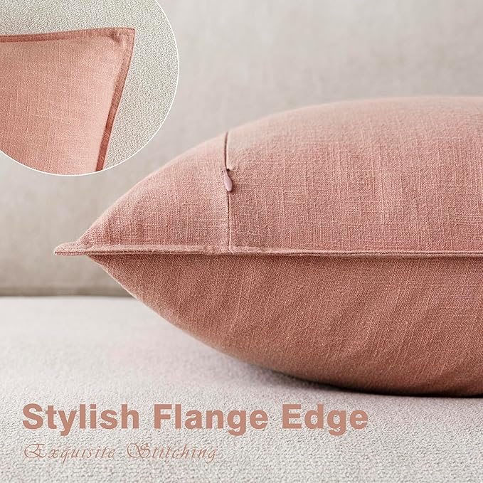 Foindtower Pack of 2, Decorative Linen Soild Throw Pillow Covers Soft Accent Euro Cushion Case Farmhouse Neutral Pillowcase for Chair Couch Sofa Bedroom Living Room Home Decor 20 x 20 Inch Coral Pink