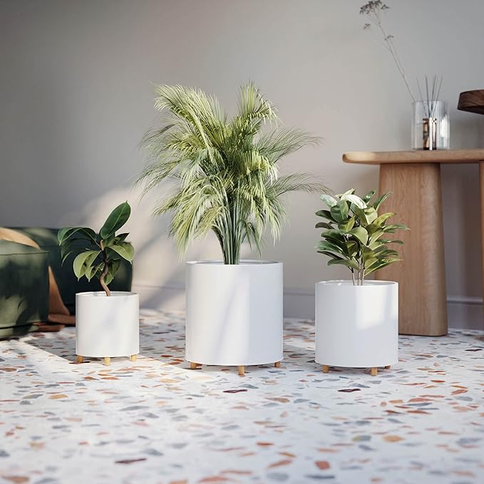 EverNest Raya White Minimalist Indoor Plant Pot with Peg Leg Stand, 10-Inch Plant Holder, SelectBase, Mid-Century Modern Plant Pot, Minimal Neutral Home Decor (Medium, 2 Gallon)