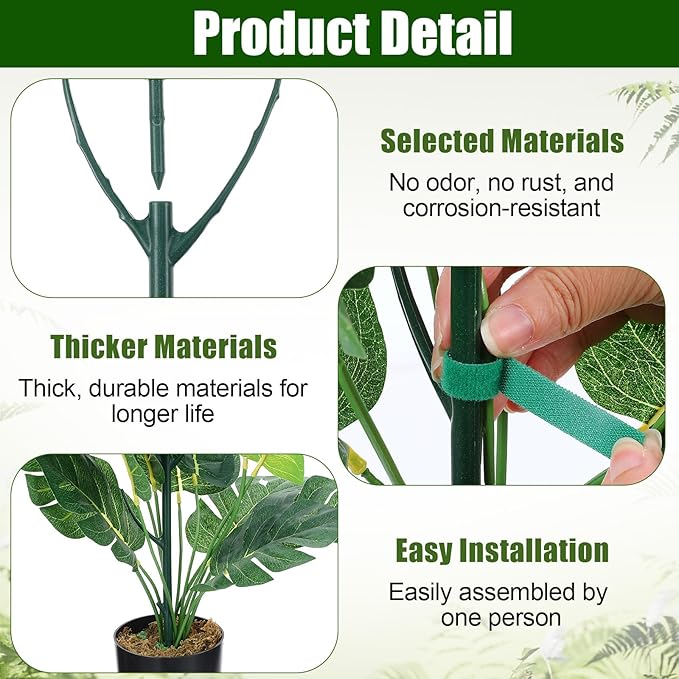 10 Pack Stackable Plant Support Stakes for Indoor Outdoor Plants, Pothos Plant Climber Support Structures with 2 Rolls Hook and Loop for Vine Training Stem Stabilization