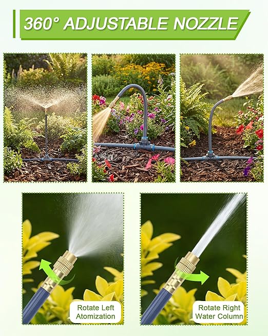 Drip Irrigation System 360° Adjustable - 2026 Upgraded 50FT Garden Watering System with 16 Nozzles and 90° Elbow, Greenhouse Drip Irrigation Kit for Garden, Yard, Lawn, Plants, 5/16in HDPE Hose(Gray)