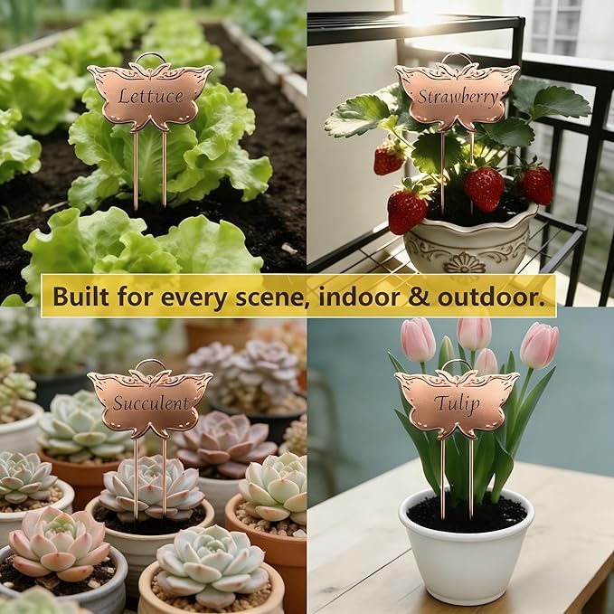 Metal Plant Labels 11in Tall 30 Pack Rose Gold Outdoor Waterproof Garden Label Large Garden Seed Stake Tags for Flowers Fruits and Vegetables