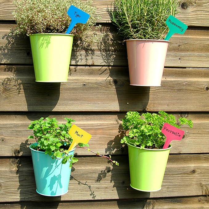 Foraineam 600 Pieces T-Type Plant Labels, 6 Colors Plastic Waterproof Plant Tags, Nursery Garden Labels Planting Seedling Stake Tags