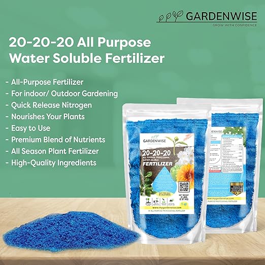 Gardenwise 20-20-20 Water-Soluble Fertilizer – Powder for Liquid Plant Food for Indoor & Outdoor Plants, Orchids, Vegetables, Lawns, Flowers – 20 20 20 Fertilizer (10 QUARTS)