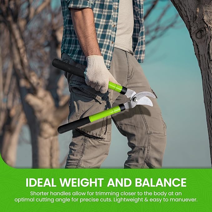 Garden Guru Bypass Loppers Tree Trimmer Clipper w/Telescopic Handle 15–22" - High Carbon Steel Blade Gardening Loppers Pruning Shear - Comfort Grip Handles – Branch Cutter – Cut Thick Branches w Ease