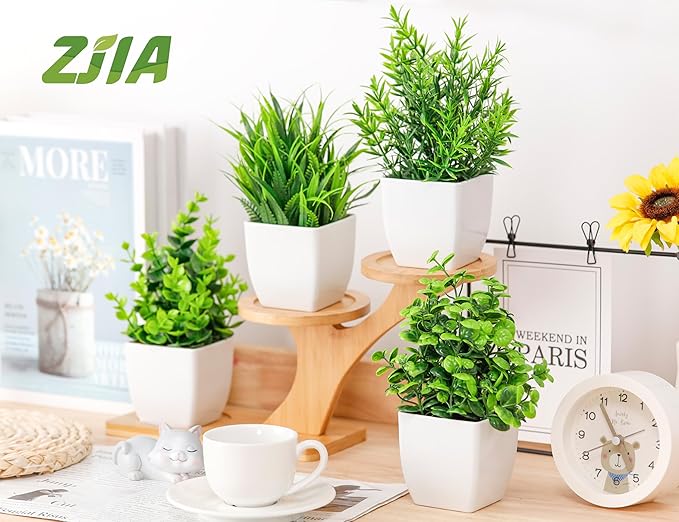 4 Pack Fake Plants Small Artificial Greenery Faux Plants Indoor for Home Farmhouse Bathroom Shelf Decor
