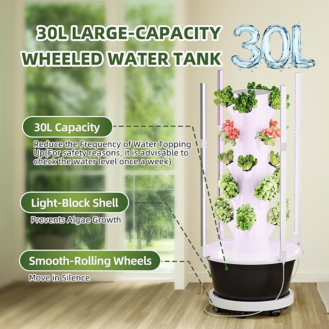SPECILITE Hydroponics Growing System Kit with Full-Spectrum Grow Light, Movable Hydroponic Tower with 5 Tiers 20 Pods, Vertical Indoor Gardening System with Pump & Timer for Vegetables, Fruits, Herb