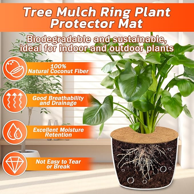 Legigo 4pcs Coconut Fiber Mulch Ring Tree Plant Protector Mat, 30 Inch Natural Coco Coir Tree Mulch Ring Plant Pot Soil Cover, Tree Rings Disc Plant Cover for Indoor Outdoor Plants, Landscaping