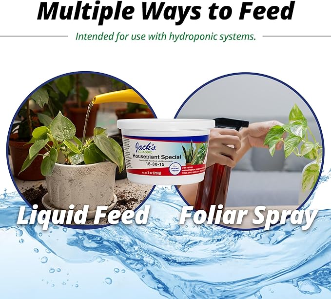 Jack's Classic 15-30-15 Houseplant Special Water-Soluble Fertilizer with Micronutrients to Green-Up and Increase Blooms in Houseplants, 8oz, 2 Pack