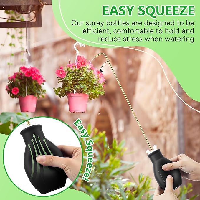 Dreyoo Squeeze Bottle for Hanging Plants, 19" Long Spout Plant Watering Bottle, Easy Squeeze Indoor/Outdoor Watering Can Alternative, Precise Sprinkling for Hanging Baskets, Houseplants, 8oz (Black)