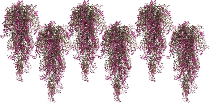 RECUTMS Artificial Hanging Leaves Plants 6Pcs Indoor Fake Flower Swags Faux Vines Ivy Leaves Plastic Greenery Resistant Plastic for Wall Wedding Party Porch Garden Decoration(Fuchsia)