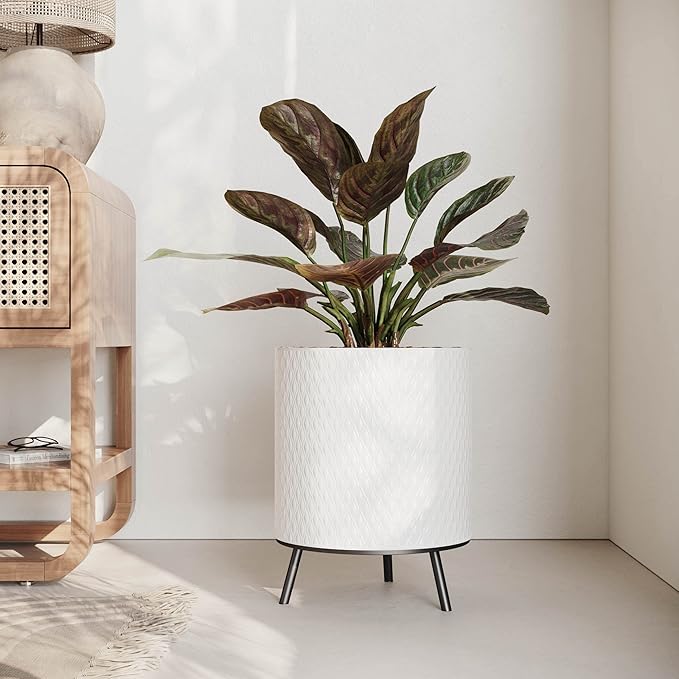 EverNest Claire Honeycomb Neutral Modern White Planter with Nyra Stand, Indoor Plant Pots, SelectBase, Mid-Century Modern, Boho Style Home Decor for Plants (Large, Black)