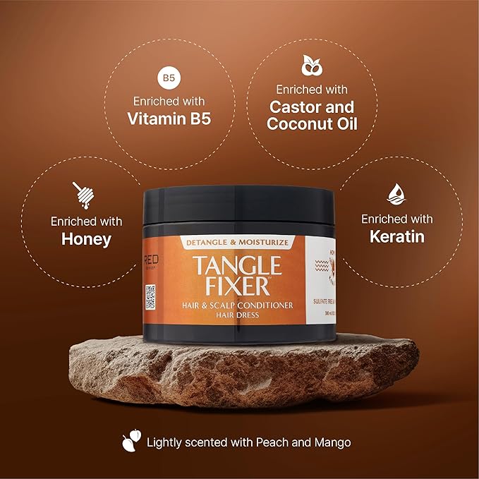 Red by Kiss Tangle Fixer with Honey & Keratin, Sulfate-Free Hair & Scalp Conditoner Dress for Shine & Frizz Protection, Mango & Peach Scent