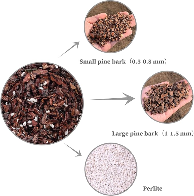 Doter Orchid Potting Mix Orchid Bark, Mix Pine Bark and Perlite, Good Drainage and Water Retention (1 Quart)