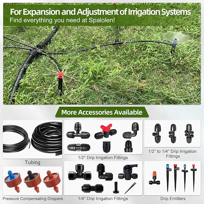 10PCS Push-to-Fit Drip Irrigation Emitters for 1/4 inch Irrigation Tubing, Adjustable 360 Degree Drip Emitter Sprayer with Stake, Irrigation Dripper Sprinklers for Drip Irrigation System