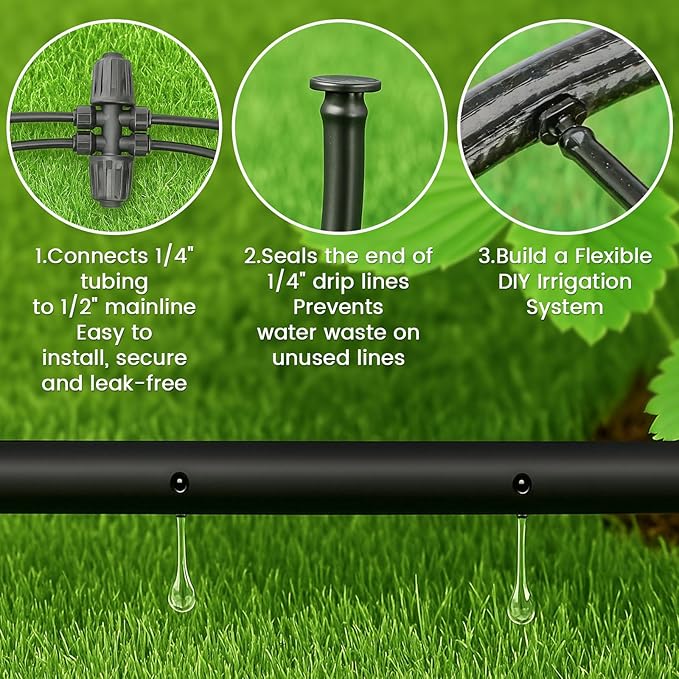 MIXC 1/4" Irrigation Dripline Tubing (100 Ft Roll), Saving 80% Water, 6" Emitter Spacing, 0.5 GPH Emitters Built-In Drip Irrigation Line with 1/4" Fittings Included, Black