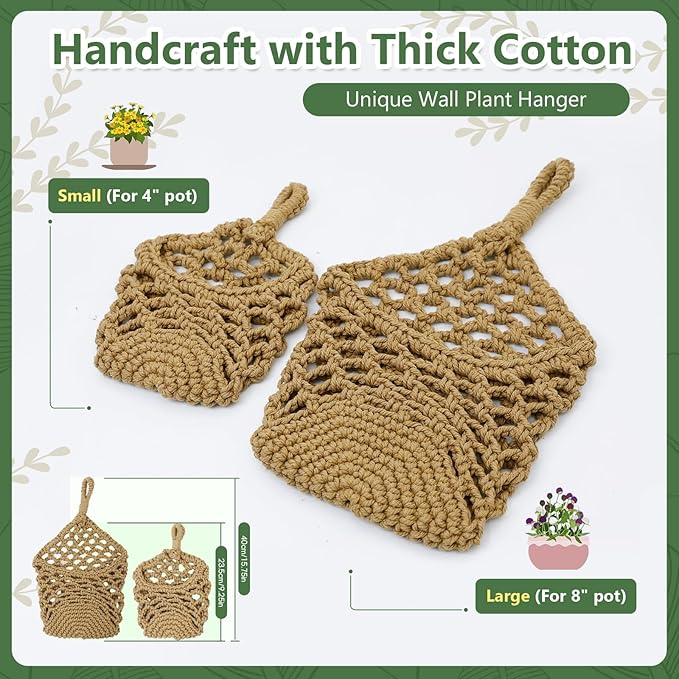 Macrame Wall Plant Hanger, Hanging Planter Basket Holder, Wall Planters for Indoor Plants, for Up to 4 Inch Pot (Brown, 4-Inch)