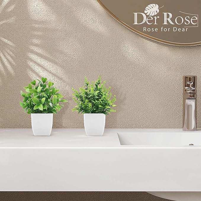 Der Rose 2 Pack Fake Plants Small Faux Artificial Small Potted Plants Indoor for Room Home Office Farmhouse Bathroom Decor