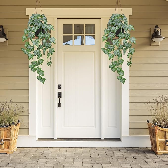 GnFlus Set of 2 Fake Ivy Plant for Home Decor Indoor Silk Artificial Hanging Plant 25" Fake Ivy Vine Faux Ivy Leaves for House Room Indoor Outdoor Home Shelf Office Desk Plant Decor