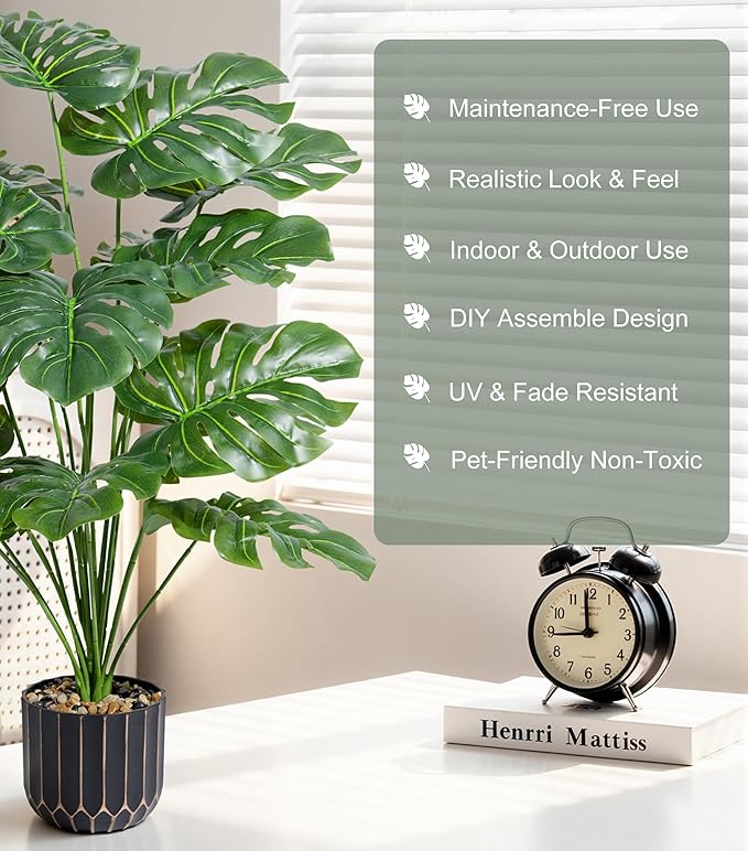 florisso 28" Artificial Monstera Plant Tall Fake Faux Plants Indoor Outdoor Tree for Living Room Home House Decoration