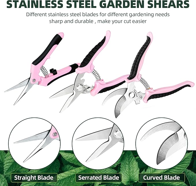 EWPJDK 3 Pack Garden Pruning Shears, Stainless Steel Shears, Gardening Shears, Scissors, Garden Clippers, Pruning Snips, Pruning Shears for Gardening Tools (Pink)