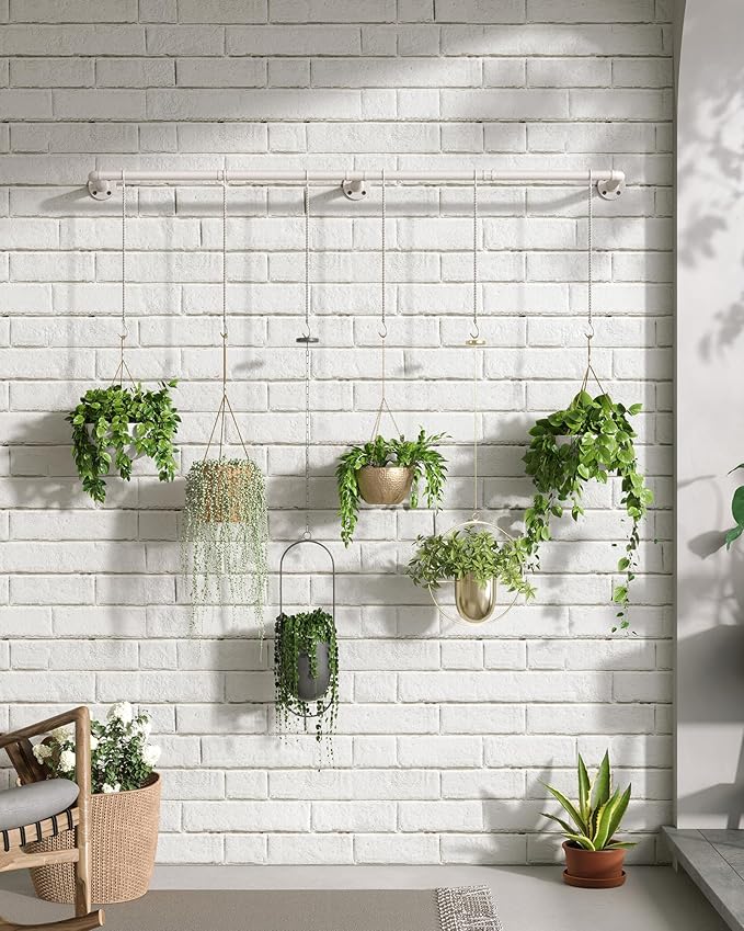 SOFITORG Plant Haning Rod, Hanging Planters for Indoor Plants with 6 Chains, Wall Plant Hanging Bar for Window Celling, 65.7 Inch, Metal White, Pots Not Included