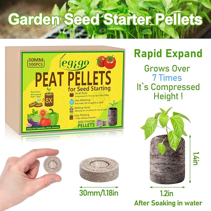 Legigo 500 Pcs 30mm Seed Starter Peat Pellets for Seedlings- Compressed Seed Starter Pods Seed Starting Pellets Plugs Soil Peat Pods for Starting Seeds, Garden Planting Herb Flower Vegetables