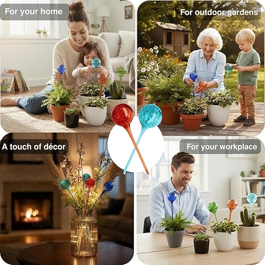 Premium Plant Watering Globes, Set of 4 (XLarge 350 ml) – Up to 7–10 Days of Automatic Watering, Self Watering Globes for Indoor & Outdoor Plants, Multicolor Glass Bulbs Waterer for Flower Irrigation