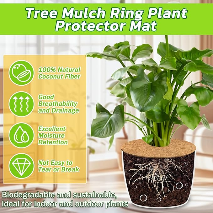 Legigo 10pcs Coconut Fiber Mulch Ring Tree Plant Protector Mat, 14 Inch Natural Coco Coir Tree Mulch Ring Plant Pot Soil Cover, Tree Rings Disc Plant Cover for Indoor Outdoor Plants, Landscaping