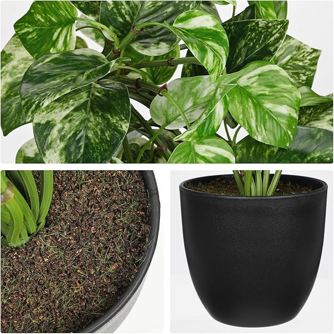 Hollyone Artificial Hanging Pothos Plants Potted Fake Ivy Faux Pothos Vine Leaves Hanging Greenery Plant in Black Pot for Home Indoor Tabletop Bedroom Patio Shelf Office Decor