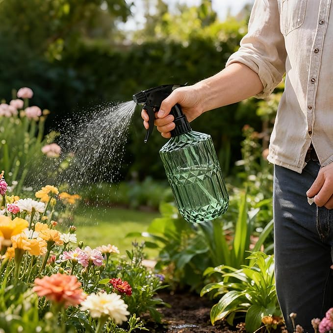 Glass Plant Misters for Inside, 13.5 oz Mister Spray Bottle for Plants, Spring Gardening, Cleaning, Hair, Pets Care with Adjustable Nozzle