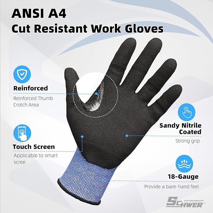 Schwer A4 AIR-SKIN Cut Resistant Work Gloves AR3900 with Extreme Lightweight & Thin, Grip Gloves for Fishing, Refined Work, Mechanic, Gardening, Touch-Screen, Non-PFAS, 3D-Comfort Fit, 2 Pairs, S