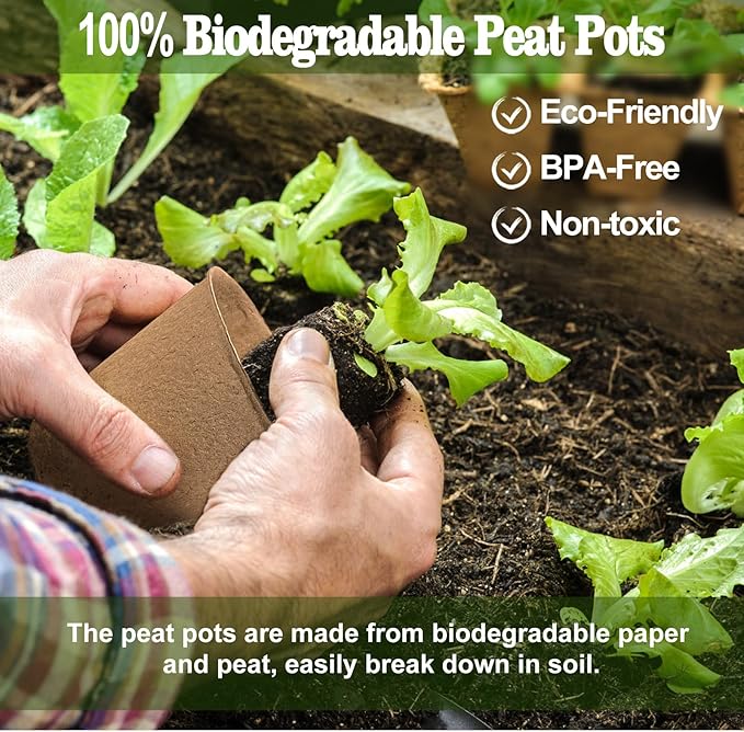 INCIKITI Biodegradable Peat Pots for Seedling - 120 Pack 3.15 inch Biodegradable Plant Seed Starters Kits with 30 Plant Labels, Garden Germination Nursery Pots for Flower Vegetable Seed Germination