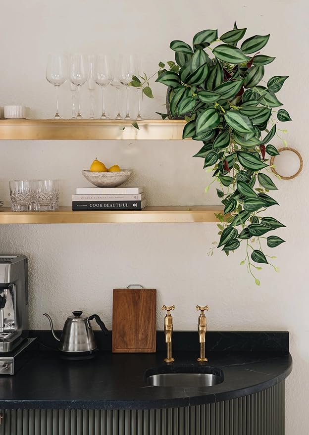 DILATATA Fake Hanging Plants Artificial Hanging Plants 92 Leaves Faux Wandering Jew Hanging Leaves Plants for Wall Shelf Home Indoor Outdoor Decor - 2 Pack