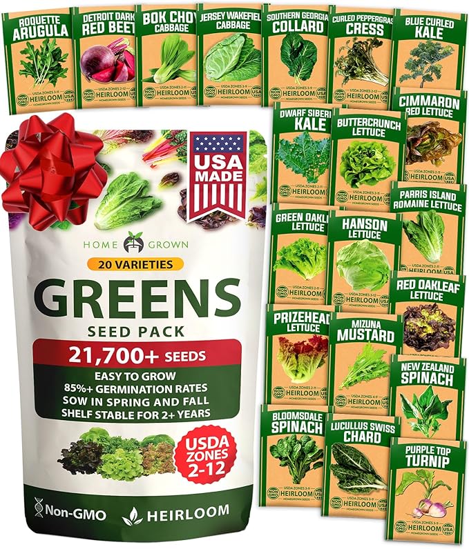 HOME GROWN 20 Variety Lettuce Seeds 21,700+ Bulk Pack Heirloom Non-GMO High Germination, Romaine, Butterhead, Spinach, Kale, Iceberg, Continuous Harvest Indoor Outdoor Hydroponic Garden (20 Varieties)