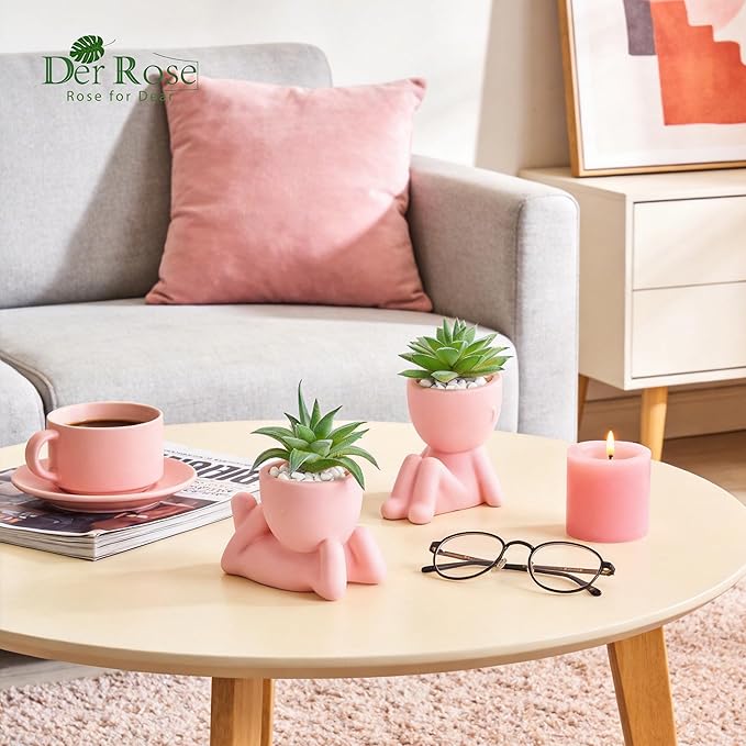 Der Rose 2 Pack Pink Succulents Plants Artificial Small Fake Plants Ideal Gift for Home Office Desk Decor
