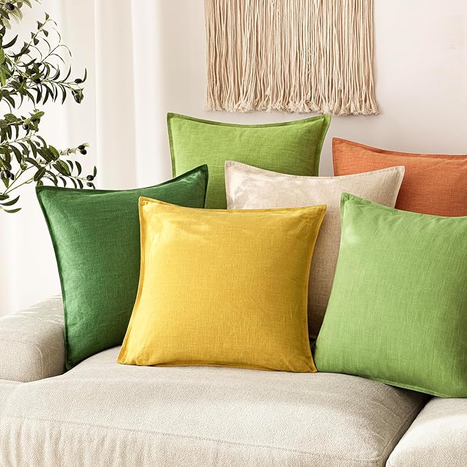 Foindtower Pack of 2, Decorative Linen Soild Throw Pillow Covers Accent Lumbar Cushion Case Boho Farmhouse Pillowcase for Chair Couch Sofa Bedroom Living Room Home Decor 12 x 20 Inch Ginger Yellow