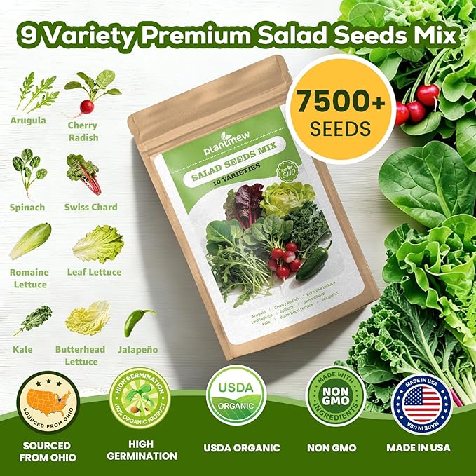 12-Pod Salad Seed Kit Compatible with All Hydroponics, 9 Pack Varieties: Mixed Lettuce, Romaine, Spinach, Kale, Arugula, Swiss Chard, Cherry Radish, Mexican Chili - Easy to Grow, High Germination