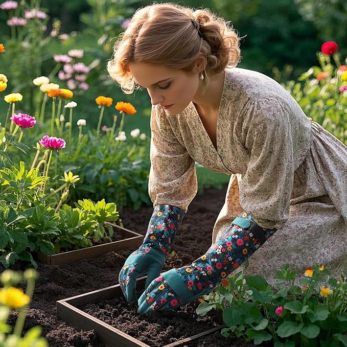 Trifabricy Gardening Gloves for Women, Breathable Leather Garden Gloves with Grip, Thorn-Proof Puncture-Resistant Work Gloves