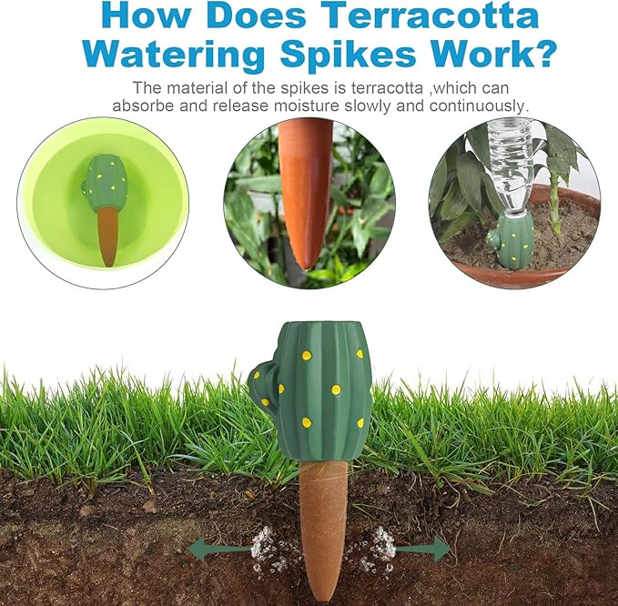 4Pack Terracotta Watering Spikes for Indoor Plants,Plant Watering Globes Garden Plant Waterer,Self Watering Planter Insert Stakes While Away
