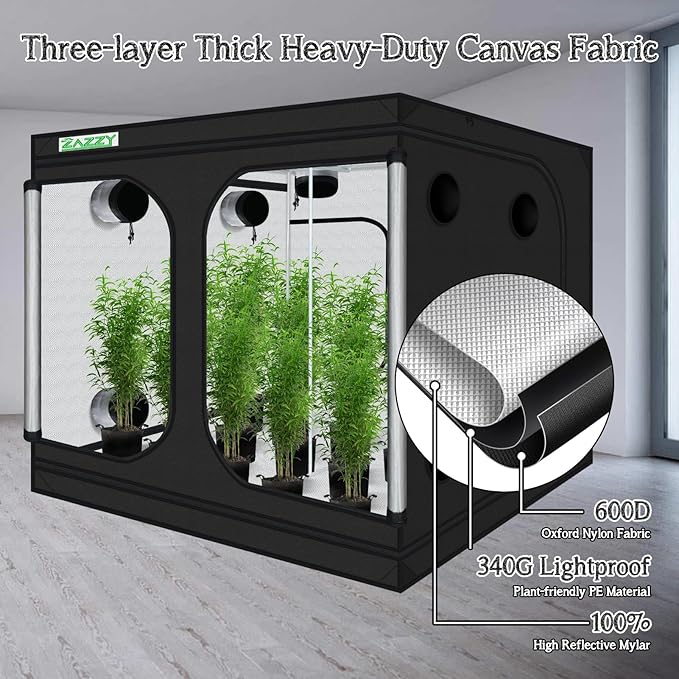 zazzy Large Grow Tent 96"x96"x78", High Reflective Mylar Grow Room with Observation Window, Removable Floor Tray and Tool Bag for Planting Indoor Fruit Flower Veg 8x8