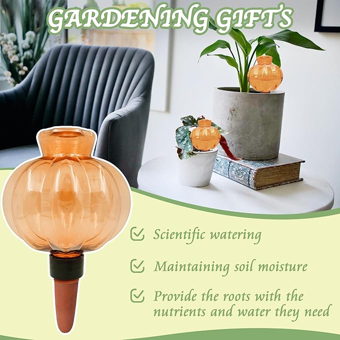 Self Watering Spikes 2 Pack, 16.9oz Large Capacity Plant Watering Globes, Up to 2 Weeks Automatic Watering, Terracotta Irrigation Device for Indoor Plants (Orange Lantern Design)